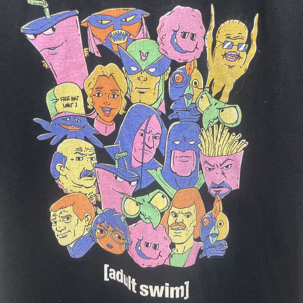 VTG Adult Swim T-Shirt Mens Medium Black Aqua Teen Space Ghost Carl’s Jr Promo